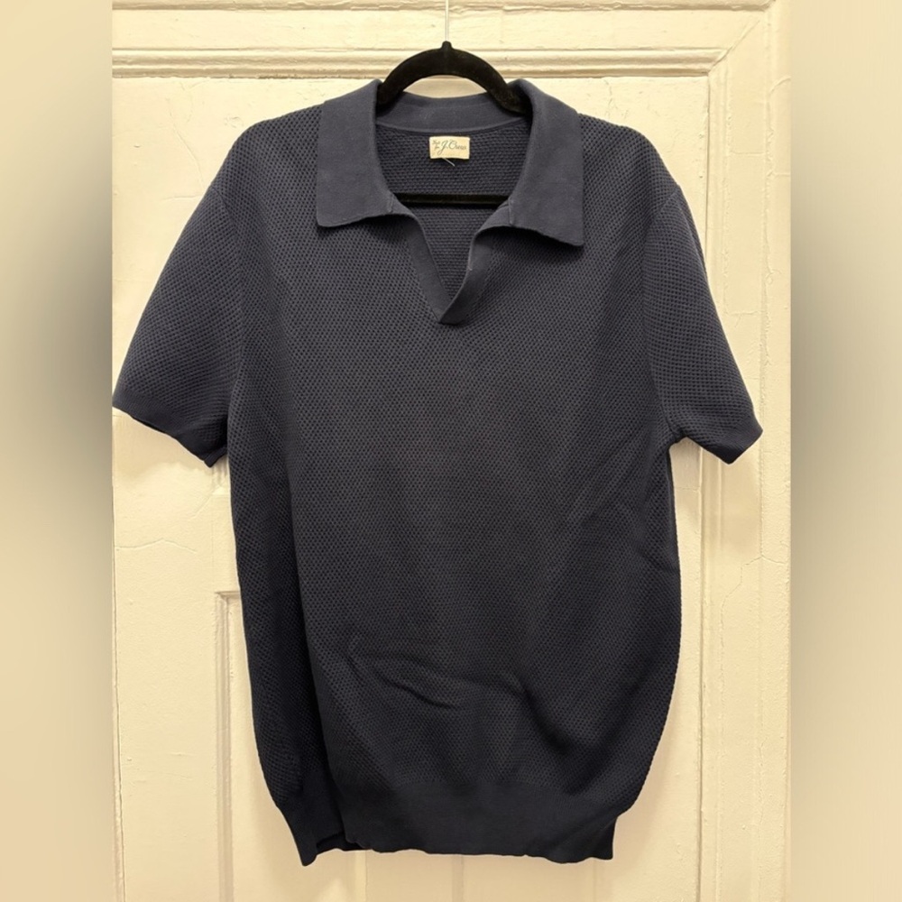 EUC J. Crew Textured Sweater Polo Navy Blue